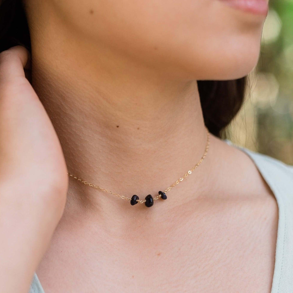 Sapphire Beaded Chain Choker Necklace - Sapphire Beaded Chain Choker Necklace - Sterling Silver - Luna Tide Handmade Crystal Jewellery