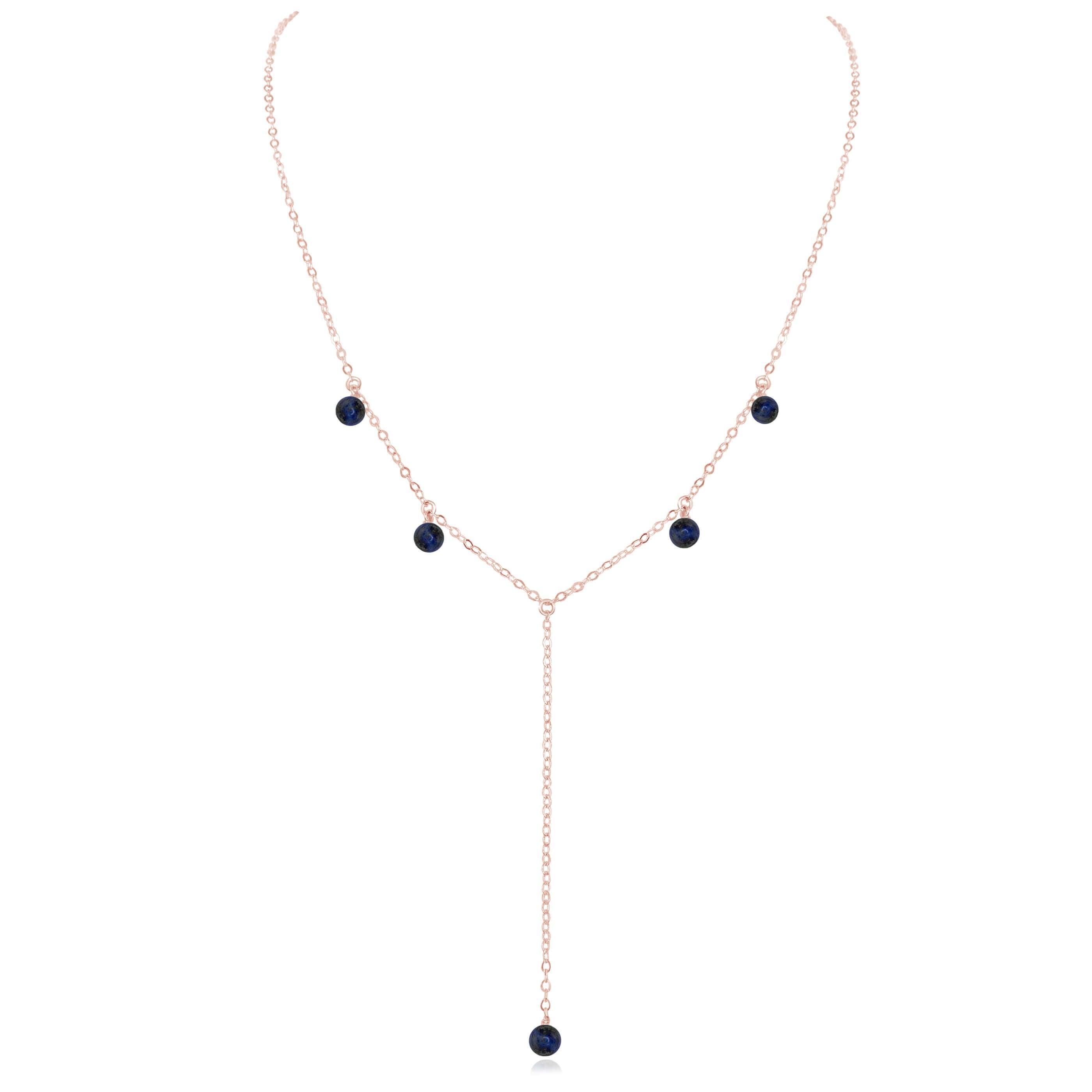Sapphire Boho Lariat Necklace - Sapphire Boho Lariat Necklace - 14k Rose Gold Fill - Luna Tide Handmade Crystal Jewellery