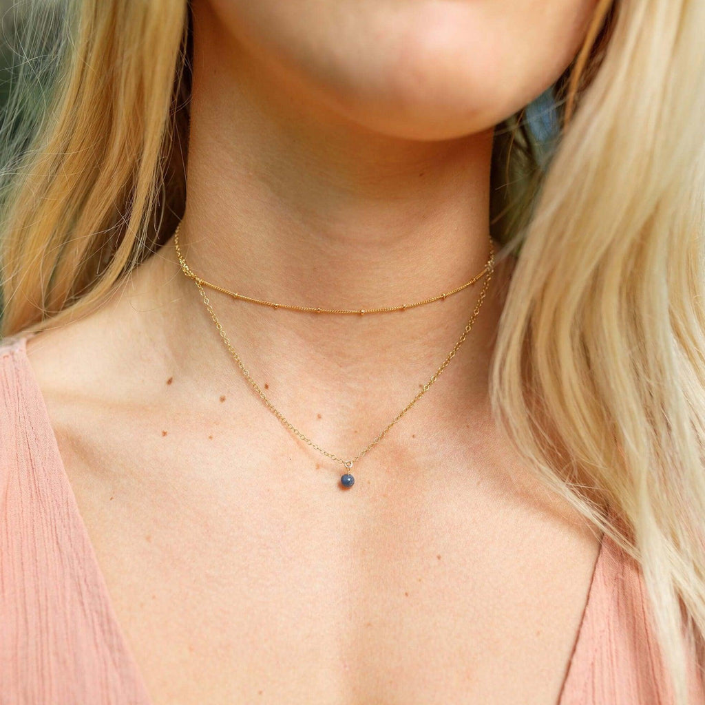Sapphire Gemstone Chain Layered Choker Necklace - Sapphire Gemstone Chain Layered Choker Necklace - Sterling Silver - Luna Tide Handmade Crystal Jewellery