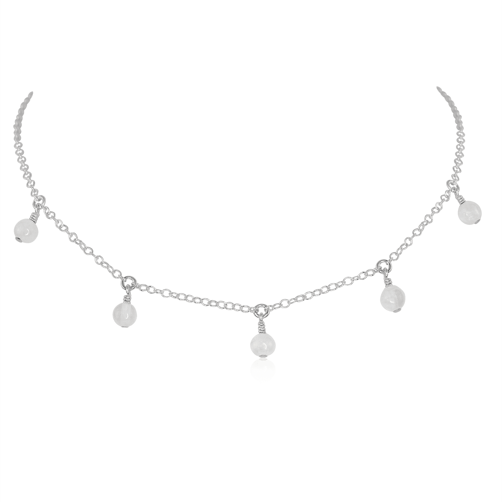 Selenite Bead Drop Choker - Selenite Bead Drop Choker - Sterling Silver - Luna Tide Handmade Crystal Jewellery