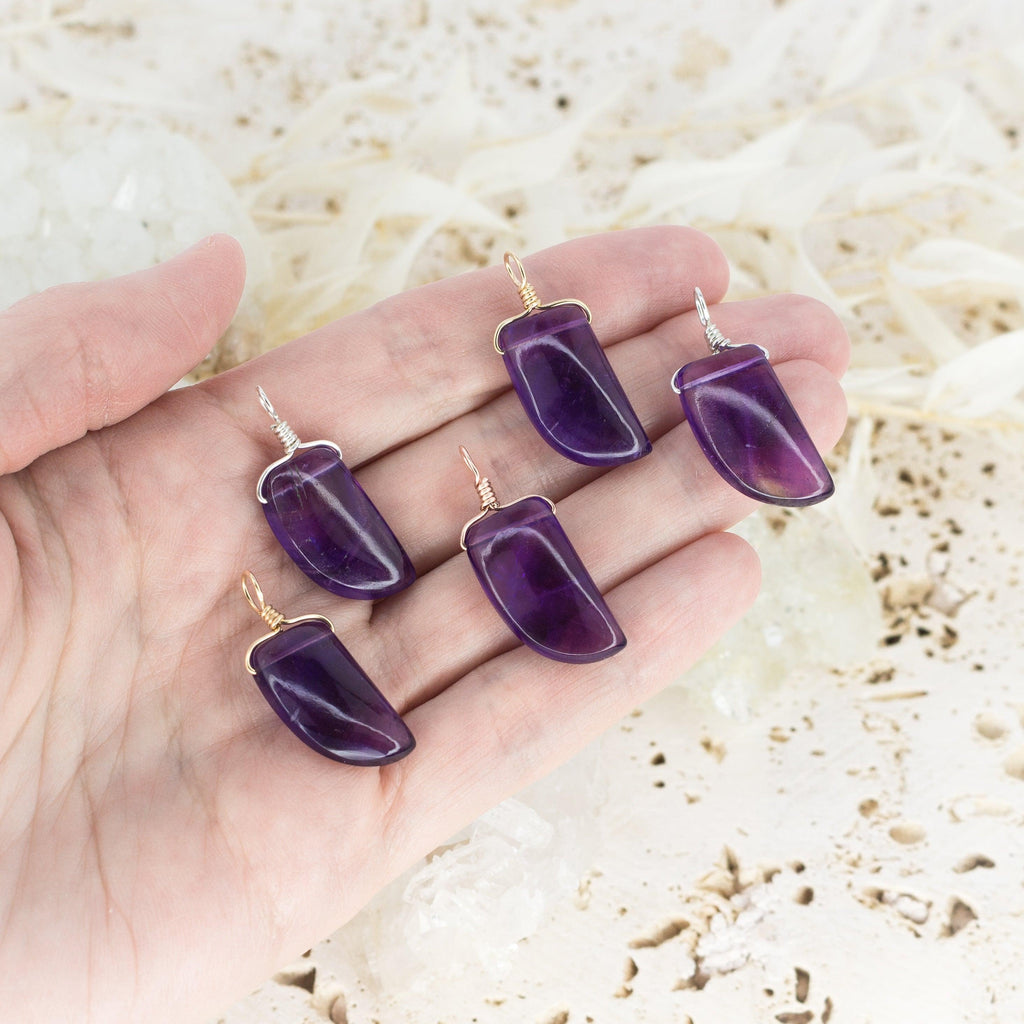 Small Smooth Amethyst Crystal Pendant with Gentle Point - Small Smooth Amethyst Crystal Pendant with Gentle Point - Sterling Silver - Luna Tide Handmade Crystal Jewellery