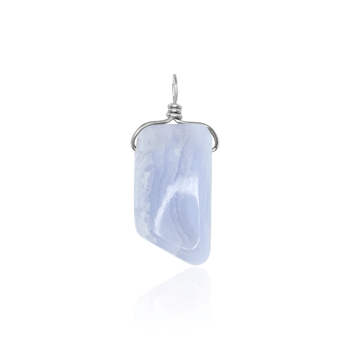 Small Smooth Blue Lace Agate Crystal Pendant with Gentle Point - Small Smooth Blue Lace Agate Crystal Pendant with Gentle Point - Sterling Silver - Luna Tide Handmade Crystal Jewellery