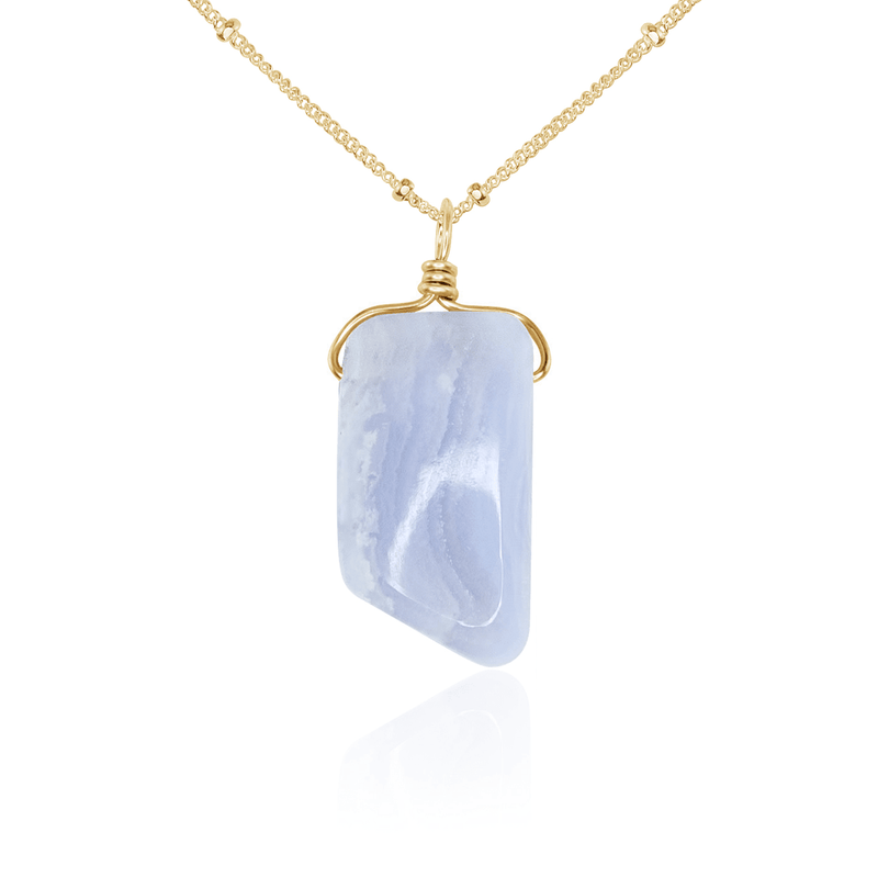 Small Smooth Blue Lace Agate Gentle Point Crystal Pendant Necklace - Small Smooth Blue Lace Agate Gentle Point Crystal Pendant Necklace - 14k Gold Fill / Satellite - Luna Tide Handmade Crystal Jewellery