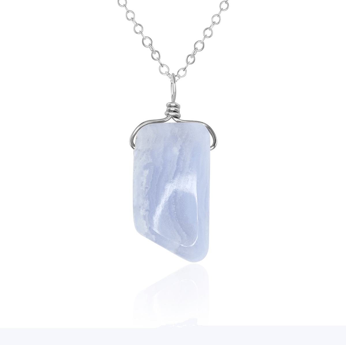Small Smooth Blue Lace Agate Gentle Point Crystal Pendant Necklace - Small Smooth Blue Lace Agate Gentle Point Crystal Pendant Necklace - Sterling Silver / Cable - Luna Tide Handmade Crystal Jewellery