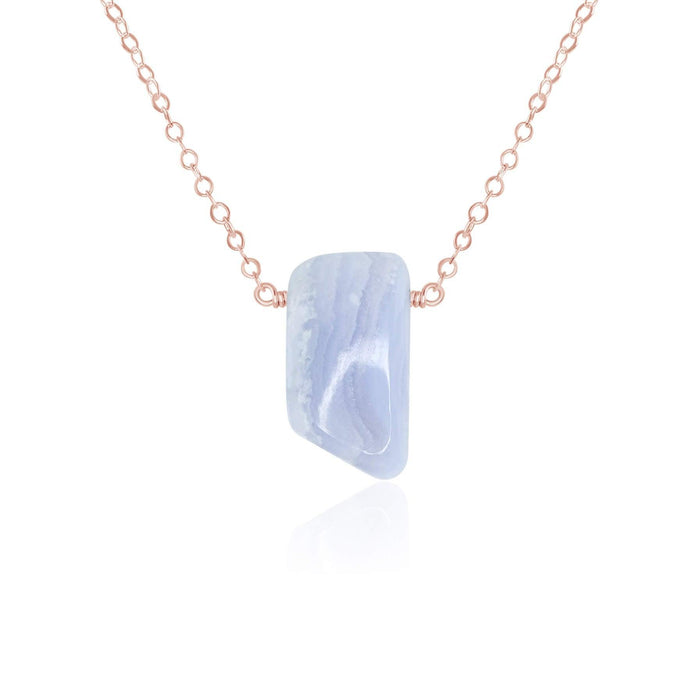 Small Smooth Blue Lace Agate Slab Necklace - Small Smooth Blue Lace Agate Slab Necklace - 14k Rose Gold Fill - Luna Tide Handmade Crystal Jewellery