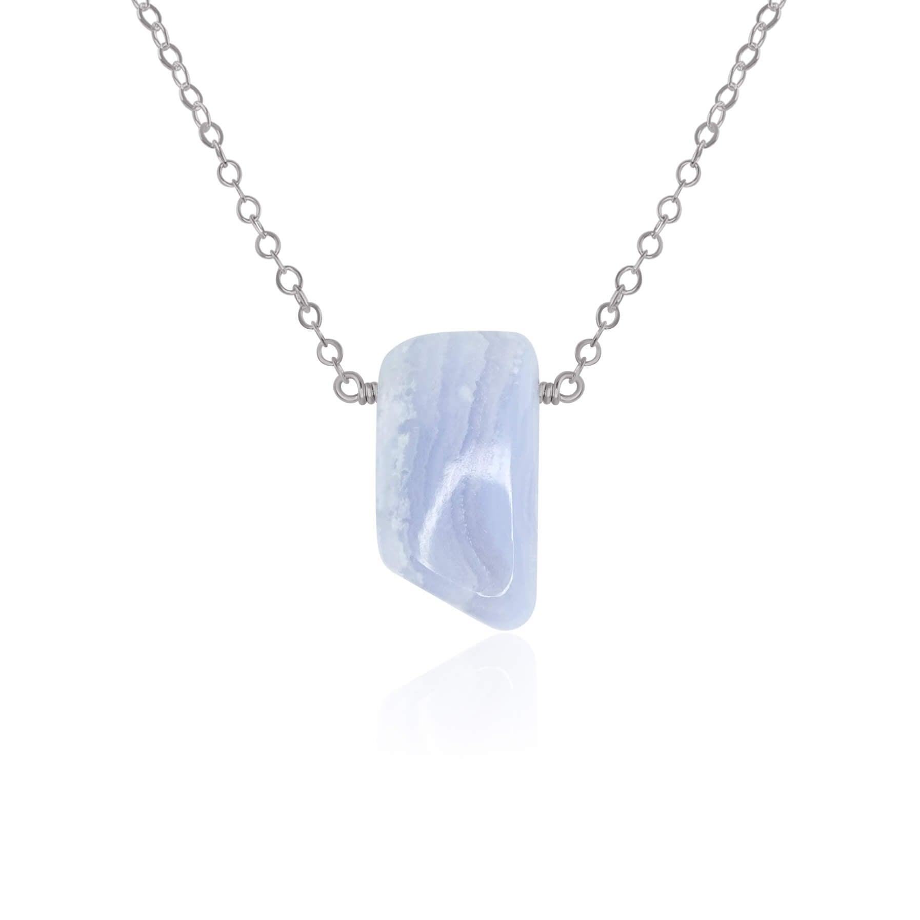 Small Smooth Blue Lace Agate Slab Necklace - Small Smooth Blue Lace Agate Slab Necklace - Stainless Steel - Luna Tide Handmade Crystal Jewellery