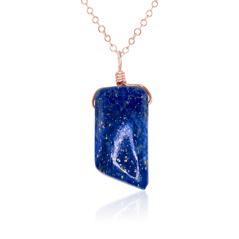 Small Smooth Lapis Lazuli Gentle Point Crystal Pendant Necklace - Small Smooth Lapis Lazuli Gentle Point Crystal Pendant Necklace - 14k Rose Gold Fill / Cable - Luna Tide Handmade Crystal Jewellery