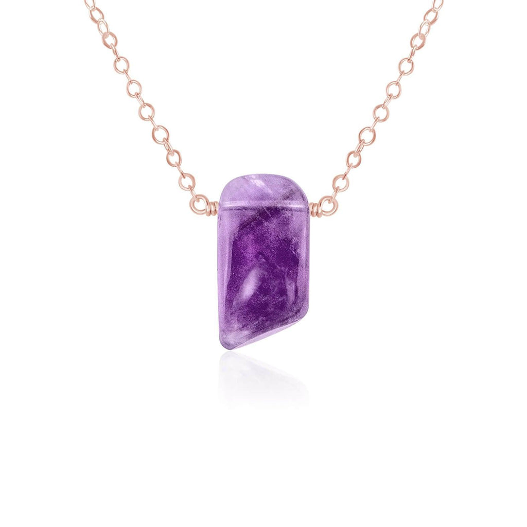 Small Smooth Purple Amethyst Crystal Slab Necklace - Small Smooth Purple Amethyst Crystal Slab Necklace - 14k Rose Gold Fill - Luna Tide Handmade Crystal Jewellery