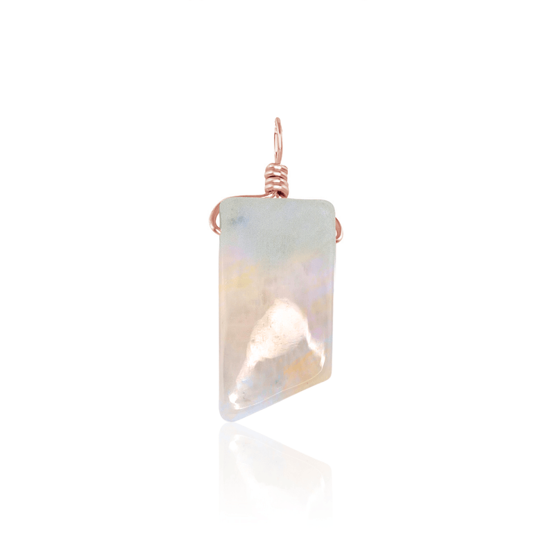 Small Smooth Rainbow Moonstone Crystal Pendant with Gentle Point - Small Smooth Rainbow Moonstone Crystal Pendant with Gentle Point - 14k Rose Gold Fill - Luna Tide Handmade Crystal Jewellery