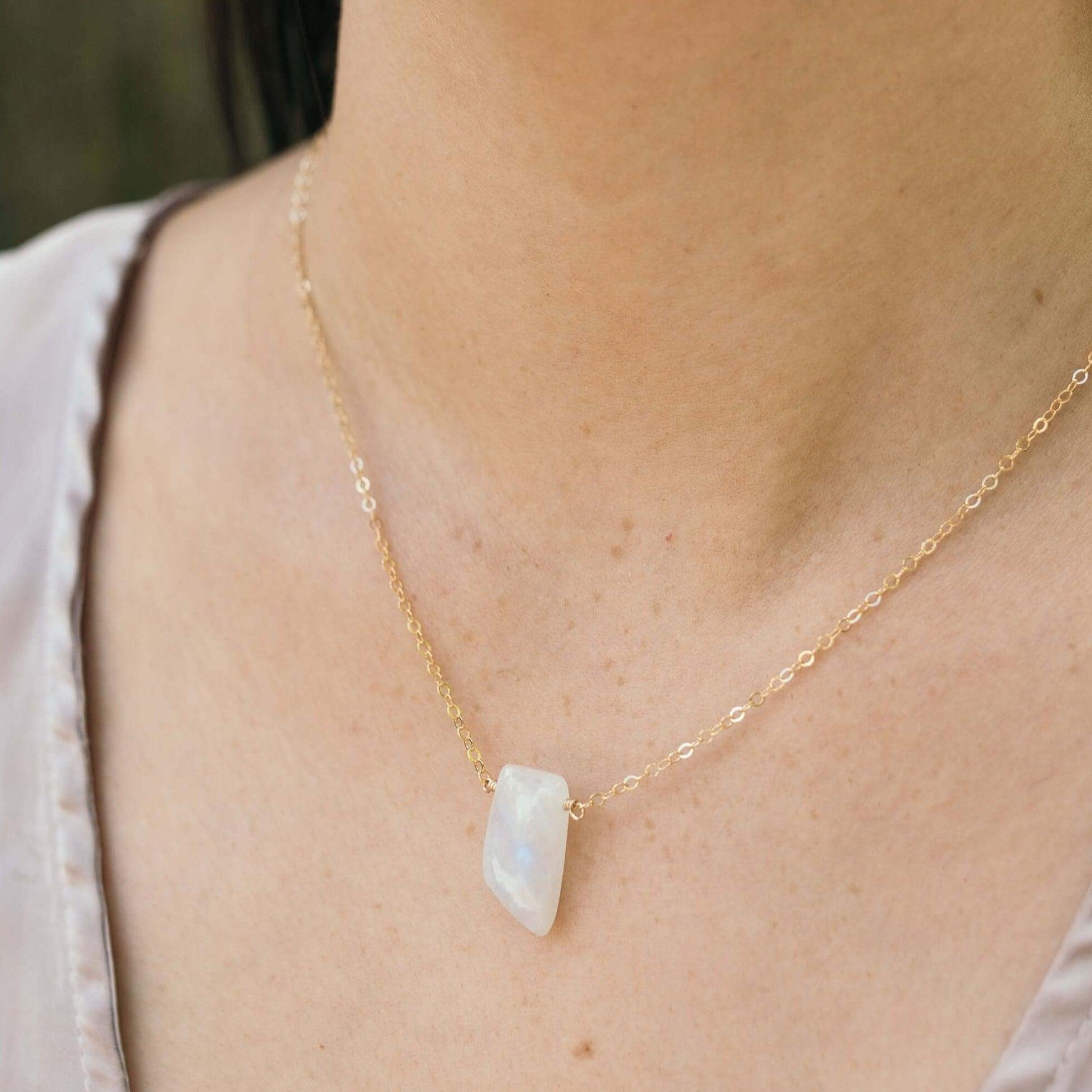 Small Smooth Rainbow Moonstone Crystal Slab Necklace - Small Smooth Rainbow Moonstone Crystal Slab Necklace - 14k Gold Fill - Luna Tide Handmade Crystal Jewellery