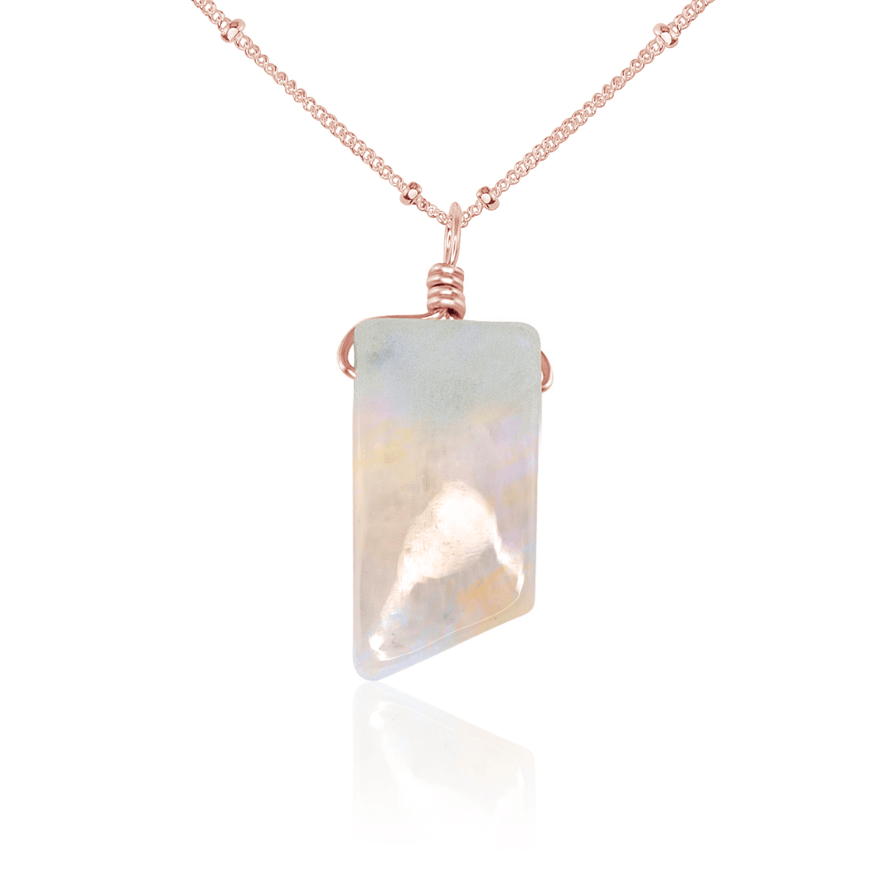 Small Smooth Rainbow Moonstone Gentle Point Crystal Pendant Necklace - Small Smooth Rainbow Moonstone Gentle Point Crystal Pendant Necklace - 14k Rose Gold Fill / Satellite - Luna Tide Handmade Crystal Jewellery