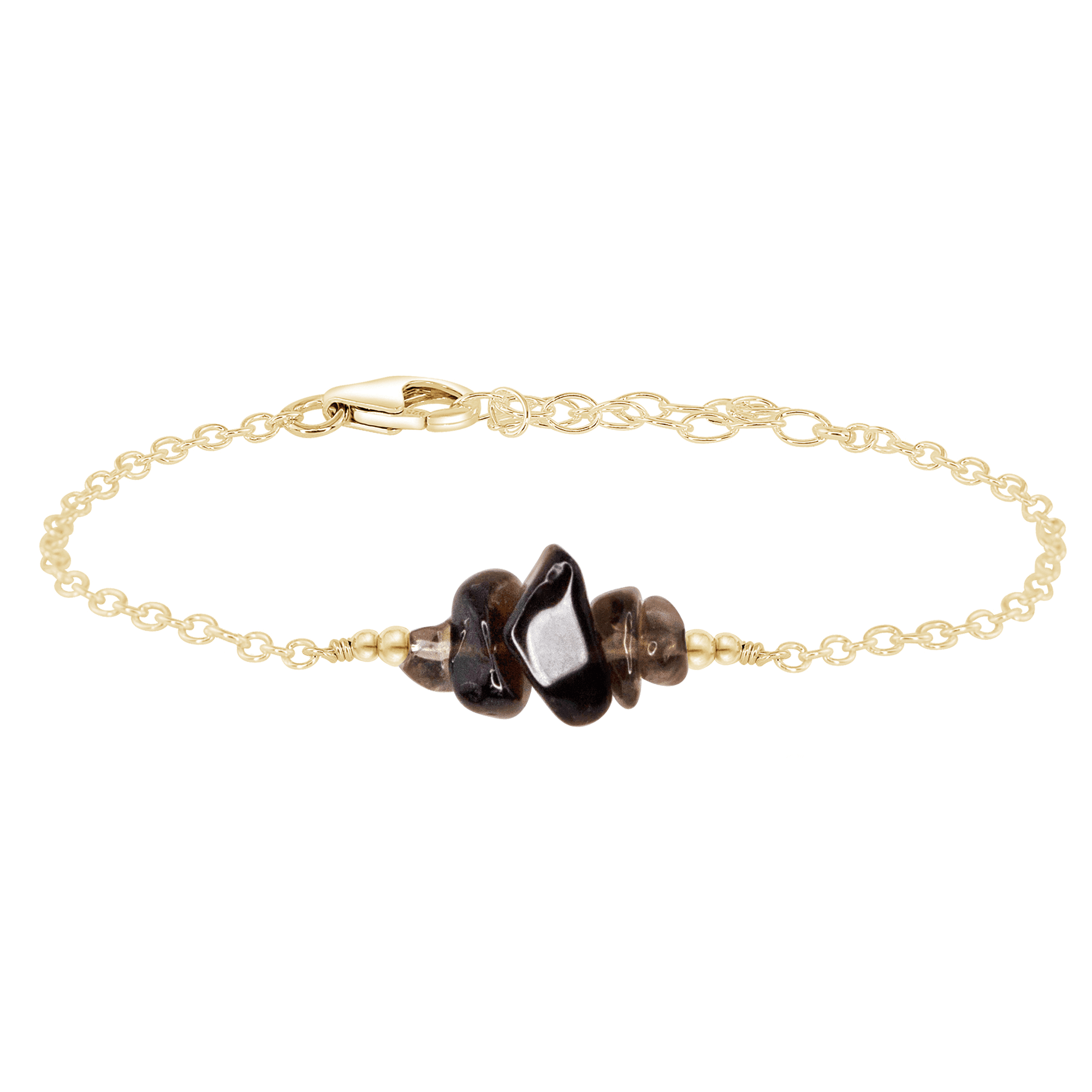 Smoky Quartz Chip Bead Bar Bracelet - Smoky Quartz Chip Bead Bar Bracelet - 14k Gold Fill - Luna Tide Handmade Crystal Jewellery