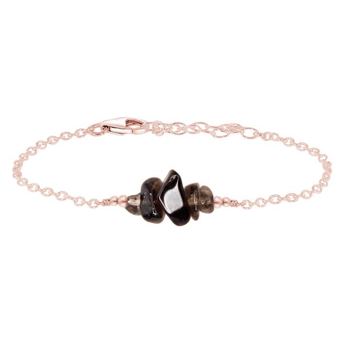 Smoky Quartz Chip Bead Bar Bracelet - Smoky Quartz Chip Bead Bar Bracelet - 14k Rose Gold Fill - Luna Tide Handmade Crystal Jewellery
