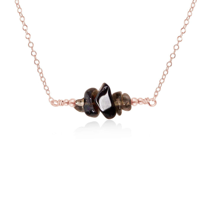 Smoky Quartz Chip Bead Bar Necklace - Smoky Quartz Chip Bead Bar Necklace - 14k Rose Gold Fill - Luna Tide Handmade Crystal Jewellery