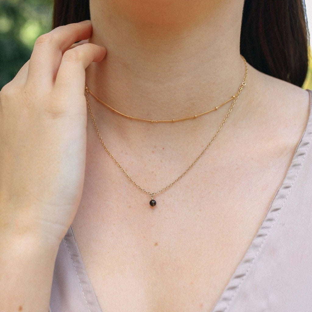 Smoky Quartz Gemstone Chain Layered Choker Necklace - Smoky Quartz Gemstone Chain Layered Choker Necklace - 14k Gold Fill - Luna Tide Handmade Crystal Jewellery