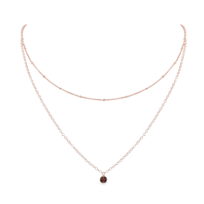 Smoky Quartz Gemstone Chain Layered Choker Necklace - Smoky Quartz Gemstone Chain Layered Choker Necklace - 14k Rose Gold Fill - Luna Tide Handmade Crystal Jewellery