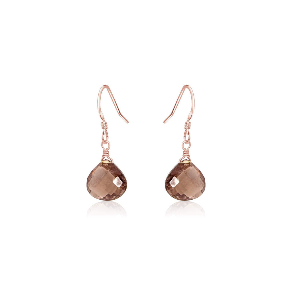 Smoky Quartz Gemstone Teardrop Dangle Earrings - Smoky Quartz Gemstone Teardrop Dangle Earrings - 14k Rose Gold Fill - Luna Tide Handmade Crystal Jewellery
