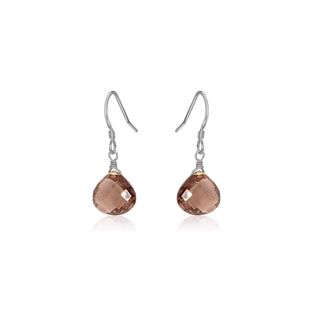 Smoky Quartz Gemstone Teardrop Dangle Earrings - Smoky Quartz Gemstone Teardrop Dangle Earrings - Stainless Steel - Luna Tide Handmade Crystal Jewellery