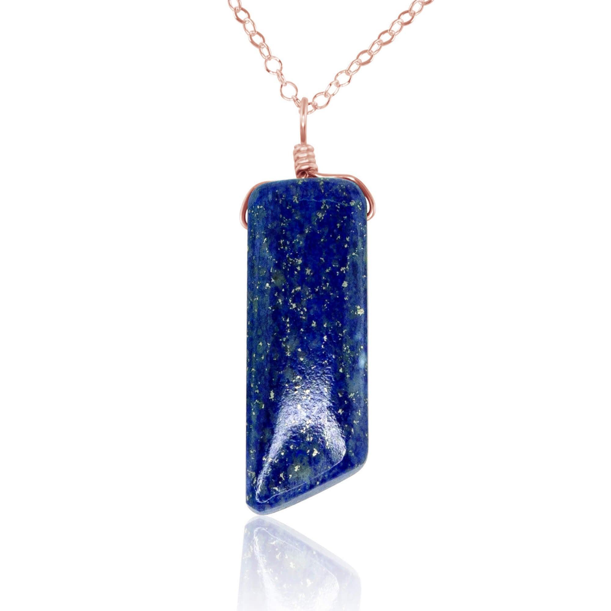 Smooth Blue Lapis Lazuli Natural Point Crystal Necklace - Smooth Blue Lapis Lazuli Natural Point Crystal Necklace - 14k Rose Gold Fill / Cable - Luna Tide Handmade Crystal Jewellery