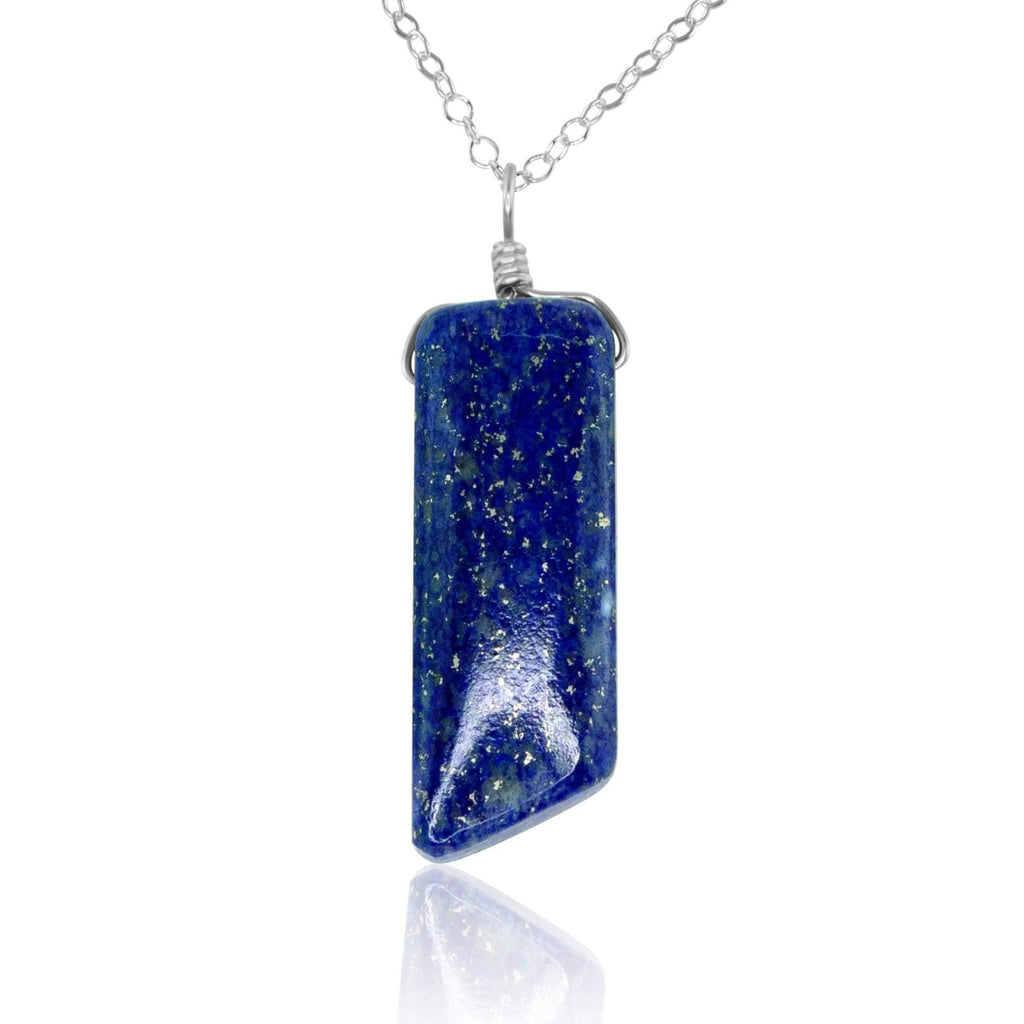 Smooth Blue Lapis Lazuli Natural Point Crystal Necklace - Smooth Blue Lapis Lazuli Natural Point Crystal Necklace - Sterling Silver / Cable - Luna Tide Handmade Crystal Jewellery