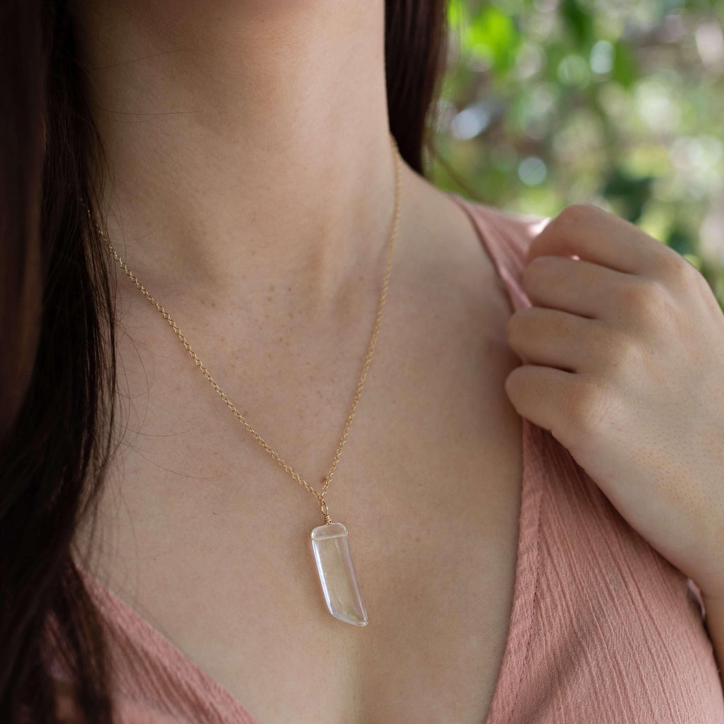 Smooth Crystal Quartz Natural Point Crystal Necklace - Smooth Crystal Quartz Natural Point Crystal Necklace - 14k Gold Fill / Cable - Luna Tide Handmade Crystal Jewellery