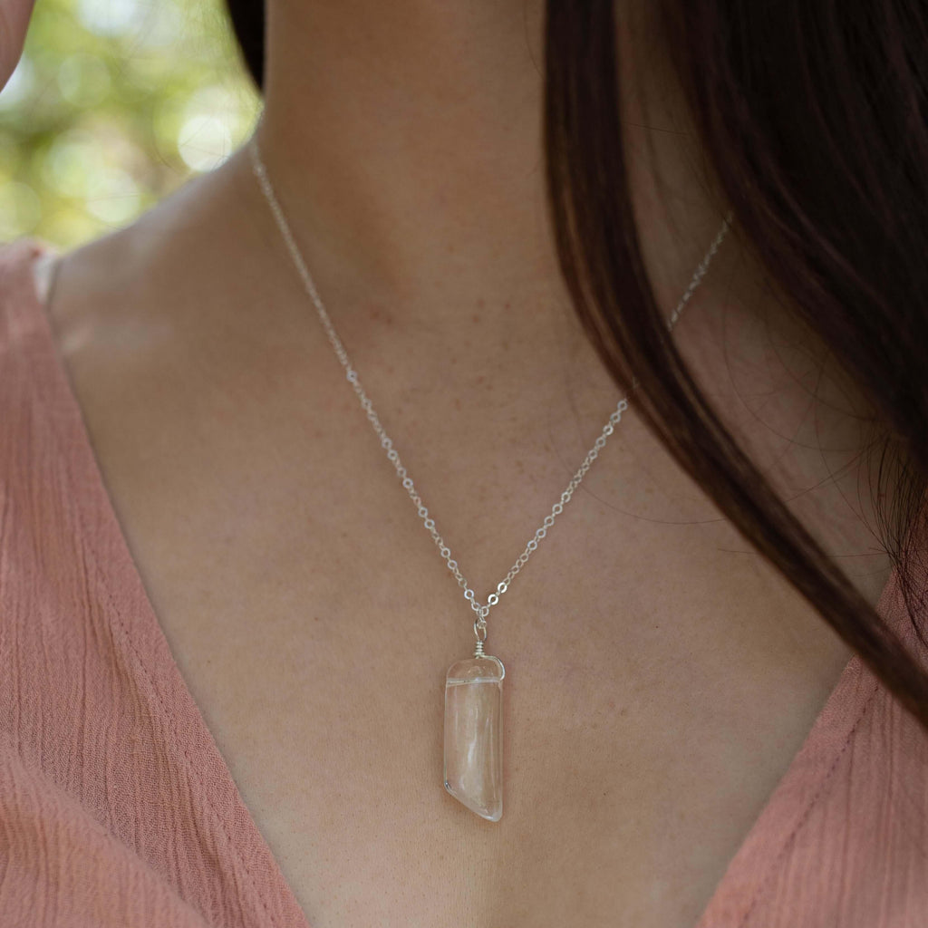 Smooth Crystal Quartz Natural Point Crystal Necklace - Smooth Crystal Quartz Natural Point Crystal Necklace - 14k Gold Fill / Cable - Luna Tide Handmade Crystal Jewellery
