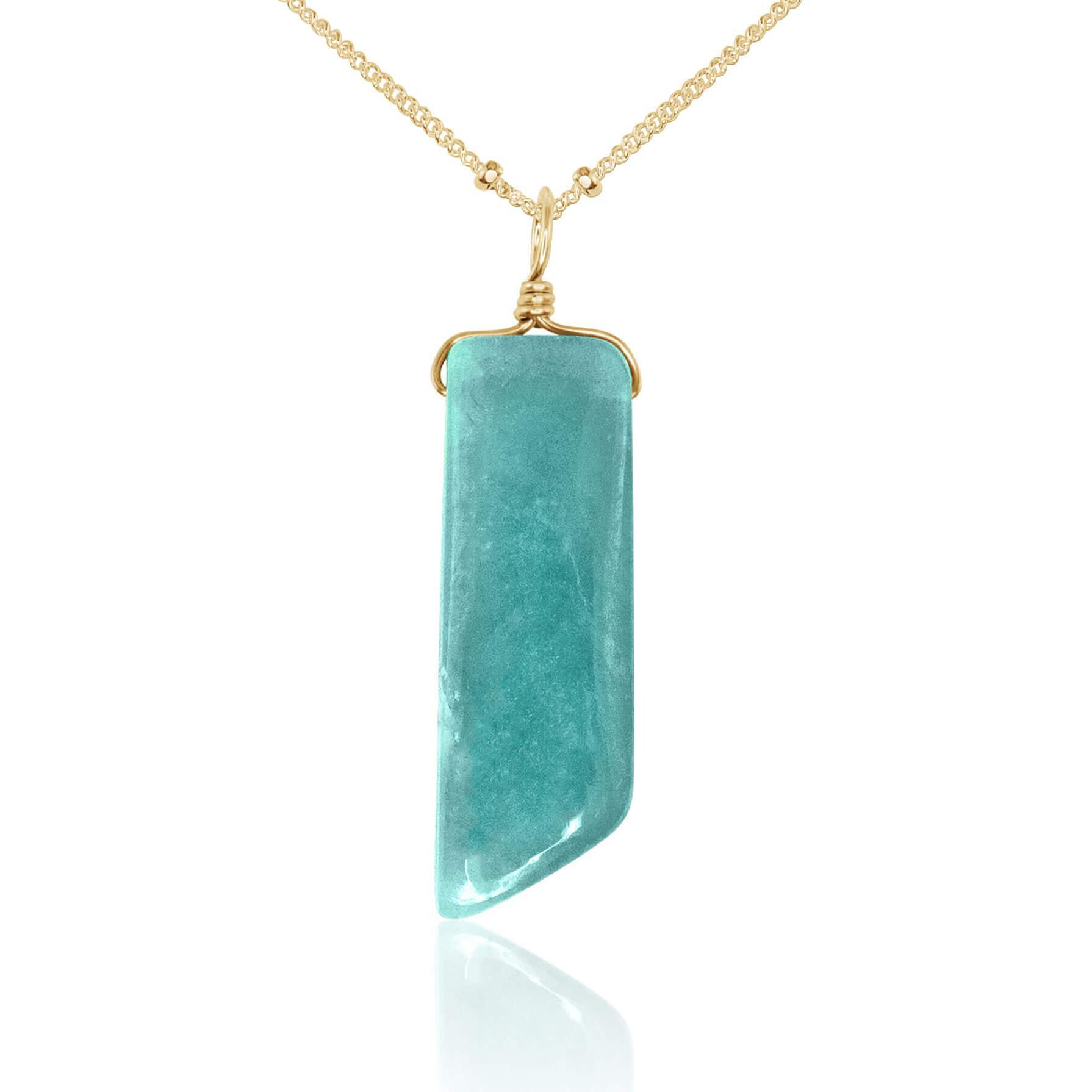 Smooth Green Amazonite Natural Point Crystal Necklace - Smooth Green Amazonite Natural Point Crystal Necklace - 14k Gold Fill / Satellite - Luna Tide Handmade Crystal Jewellery
