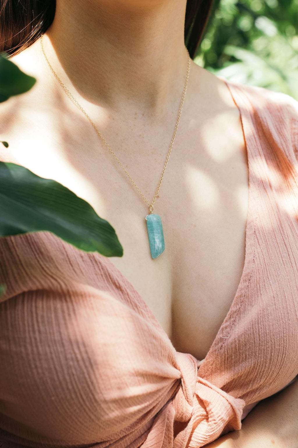 Smooth Green Amazonite Natural Point Crystal Necklace - Smooth Green Amazonite Natural Point Crystal Necklace - Sterling Silver / Cable - Luna Tide Handmade Crystal Jewellery