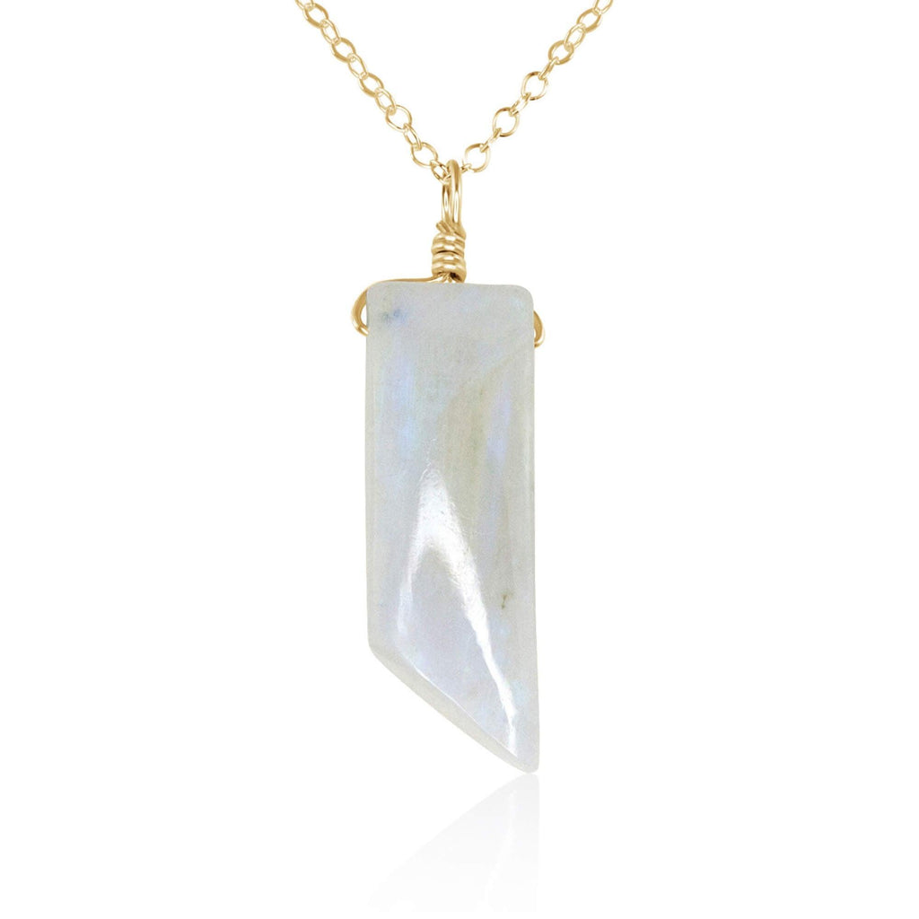 Smooth Rainbow Moonstone Natural Point Crystal Necklace - Smooth Rainbow Moonstone Natural Point Crystal Necklace - 14k Gold Fill / Cable - Luna Tide Handmade Crystal Jewellery