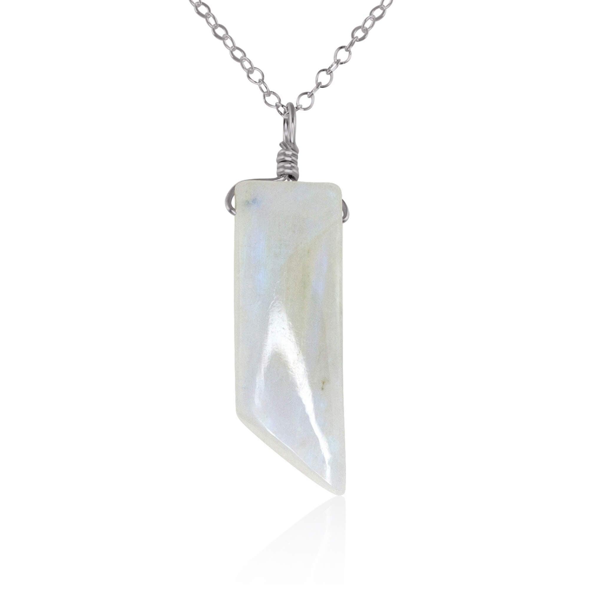 Smooth Rainbow Moonstone Natural Point Crystal Necklace - Smooth Rainbow Moonstone Natural Point Crystal Necklace - Stainless Steel / Cable - Luna Tide Handmade Crystal Jewellery