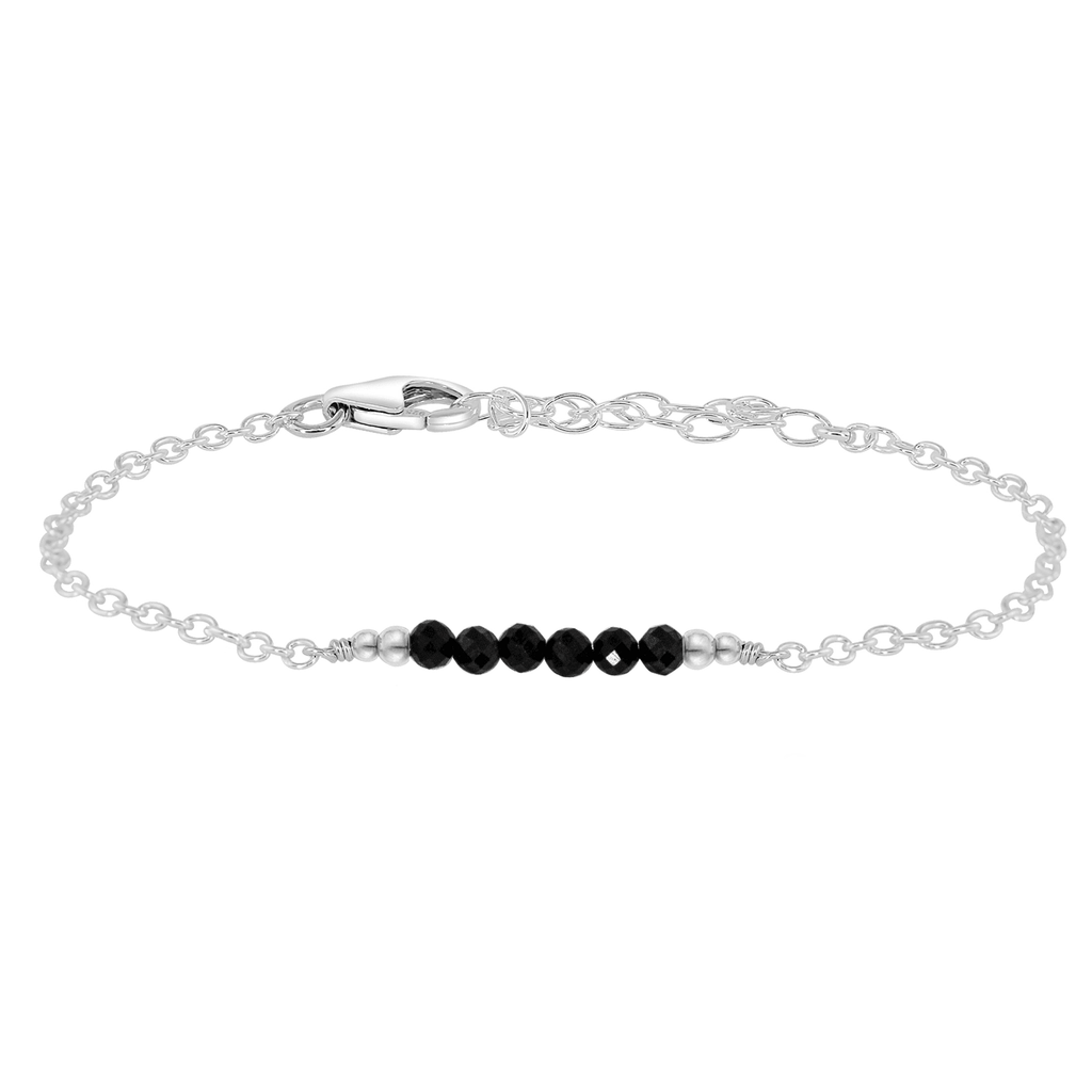 Sparkling Black Tourmaline Gemstone Faceted Bead Bar Bracelet - Sparkling Black Tourmaline Gemstone Faceted Bead Bar Bracelet - Sterling Silver - Luna Tide Handmade Crystal Jewellery