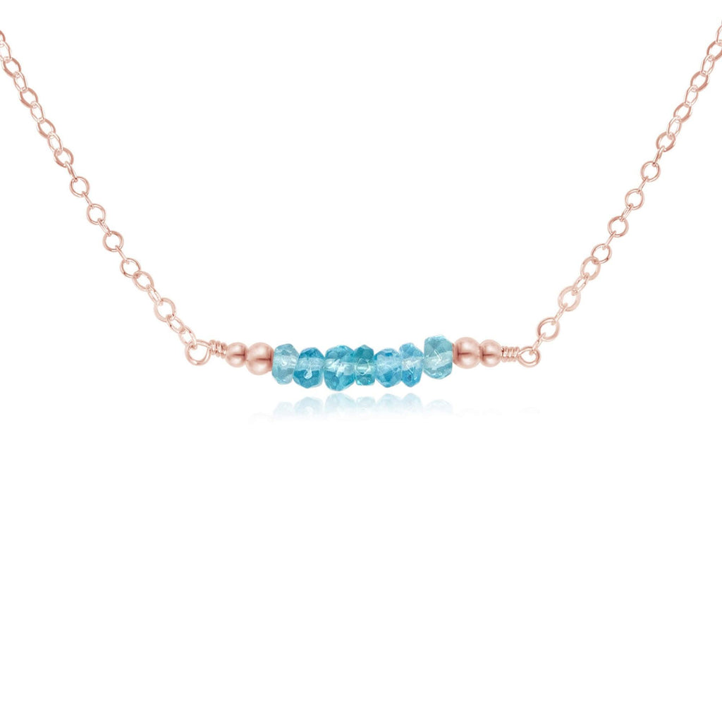 Sparkling Blue Apatite Faceted Bead Bar Necklace - Sparkling Blue Apatite Faceted Bead Bar Necklace - 14k Rose Gold Fill - Luna Tide Handmade Crystal Jewellery