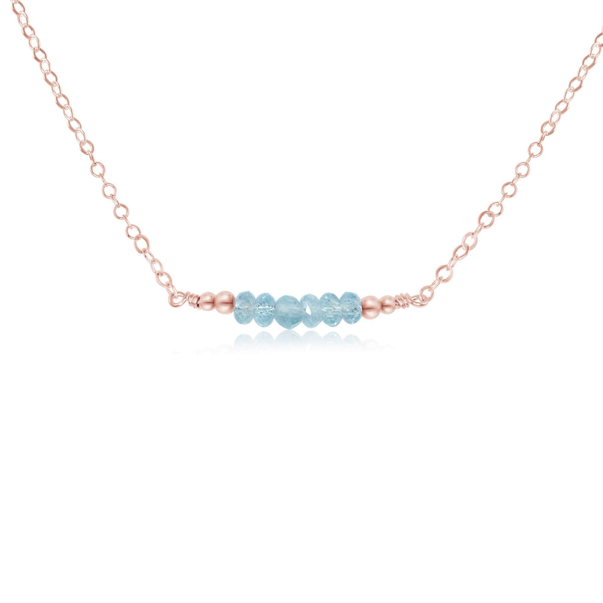 Sparkling Blue Aquamarine Faceted Bead Bar Necklace - Sparkling Blue Aquamarine Faceted Bead Bar Necklace - 14k Rose Gold Fill - Luna Tide Handmade Crystal Jewellery