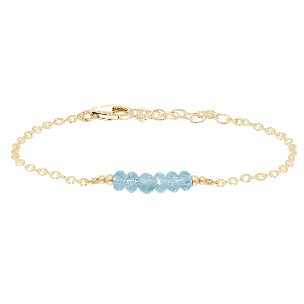 Sparkling Blue Aquamarine Gemstone Faceted Bead Bar Bracelet - Sparkling Blue Aquamarine Gemstone Faceted Bead Bar Bracelet - 14k Gold Fill - Luna Tide Handmade Crystal Jewellery