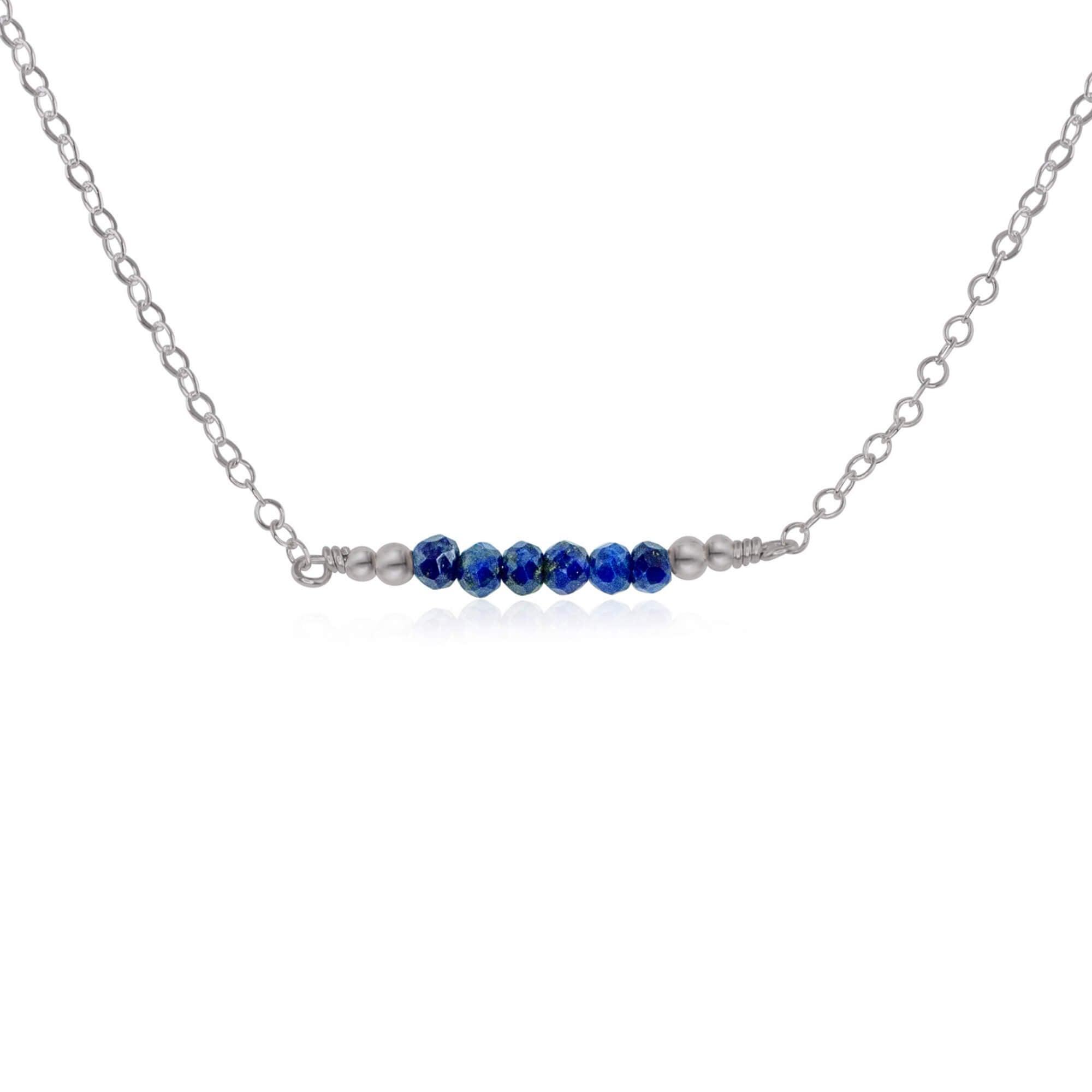 Sparkling Blue Lapis Lazuli Faceted Bead Bar Necklace - Sparkling Blue Lapis Lazuli Faceted Bead Bar Necklace - Stainless Steel - Luna Tide Handmade Crystal Jewellery
