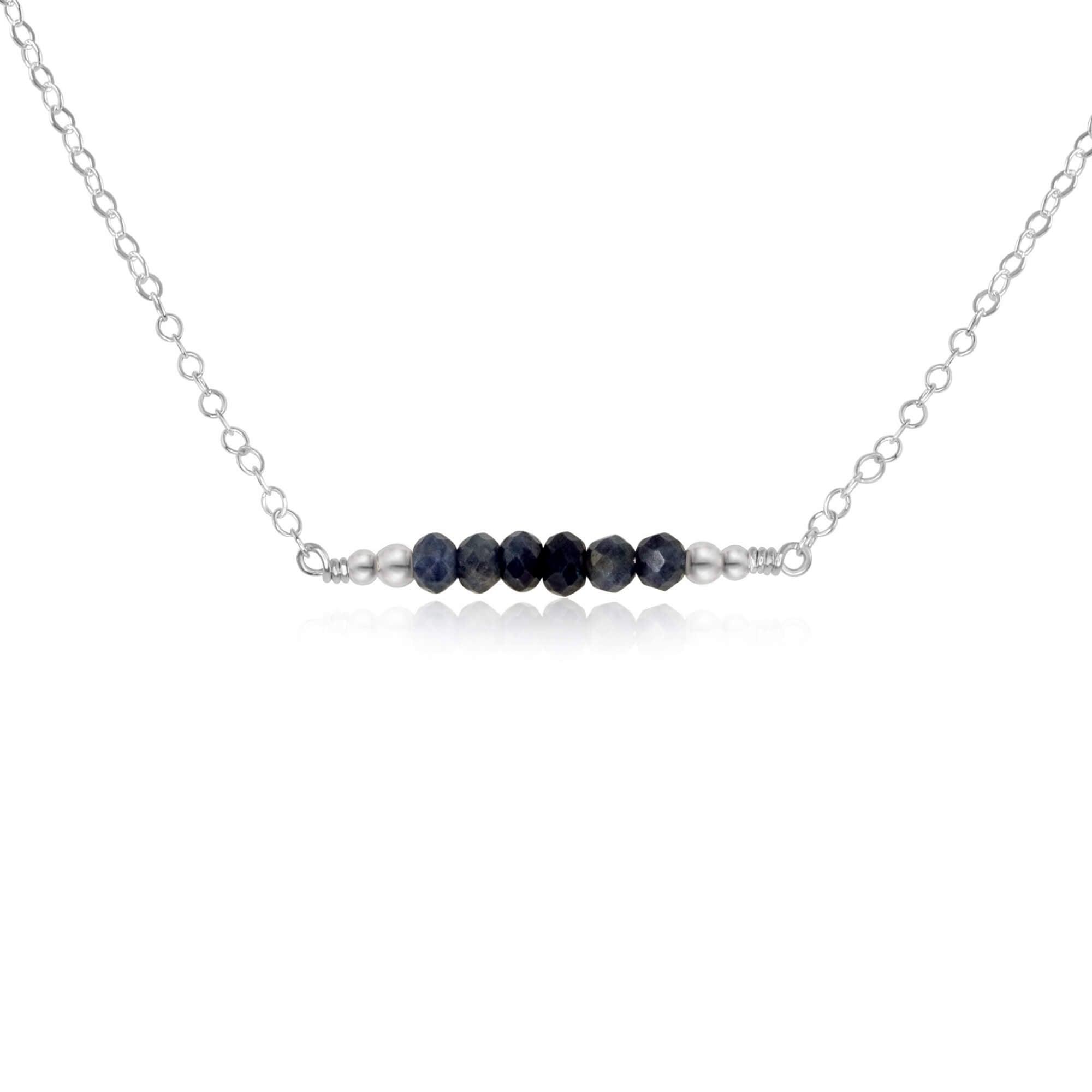 Sparkling Blue Sapphire Faceted Bead Bar Necklace - Sparkling Blue Sapphire Faceted Bead Bar Necklace - Sterling Silver - Luna Tide Handmade Crystal Jewellery