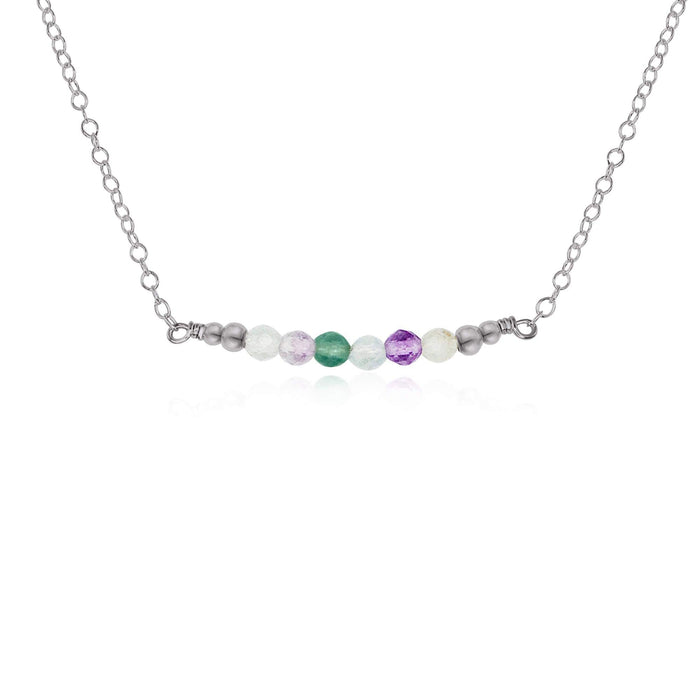 Sparkling Fluorite Faceted Bead Bar Necklace - Sparkling Fluorite Faceted Bead Bar Necklace - Stainless Steel - Luna Tide Handmade Crystal Jewellery