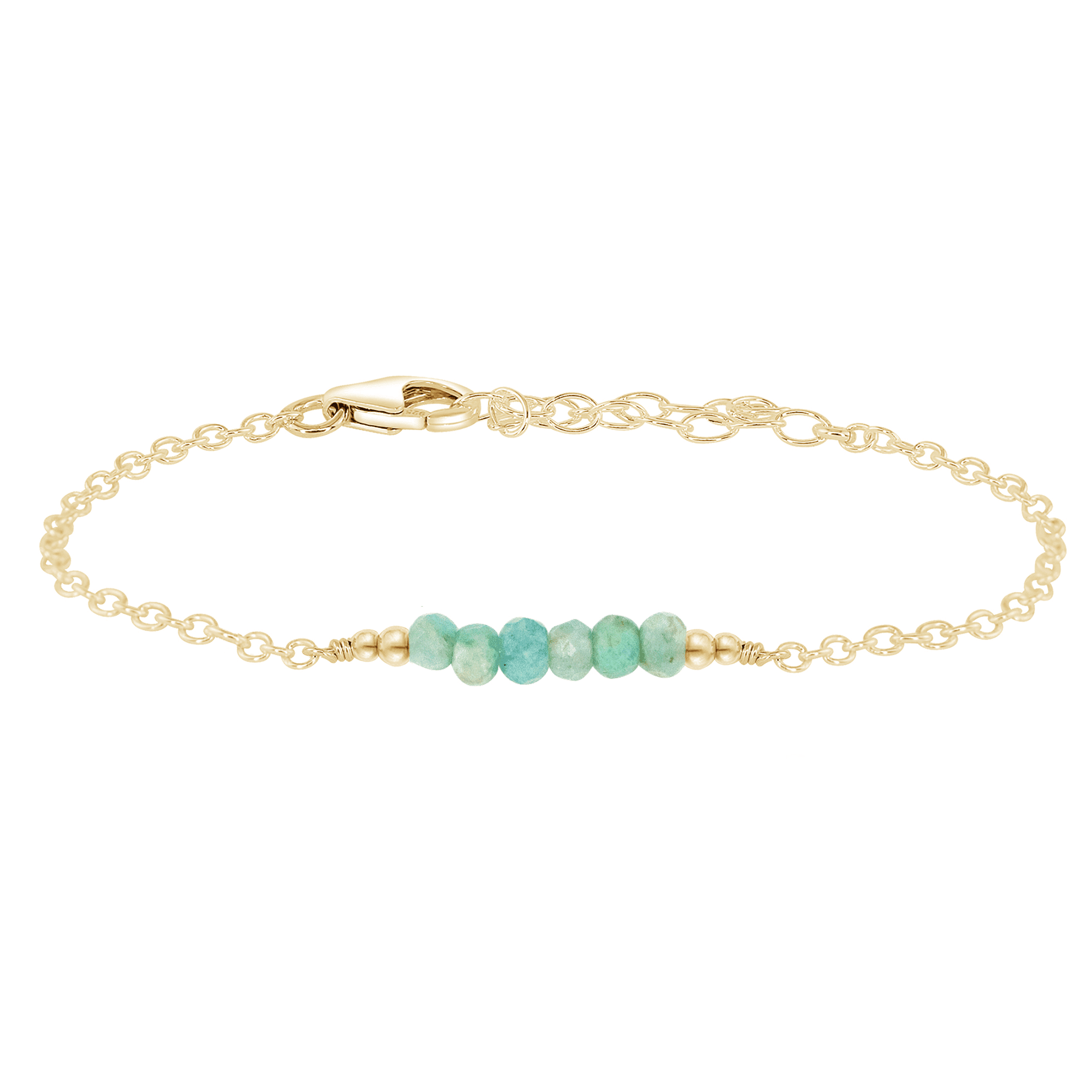 Sparkling Green Amazonite Gemstone Faceted Bead Bar Bracelet - Sparkling Green Amazonite Gemstone Faceted Bead Bar Bracelet - 14k Gold Fill - Luna Tide Handmade Crystal Jewellery
