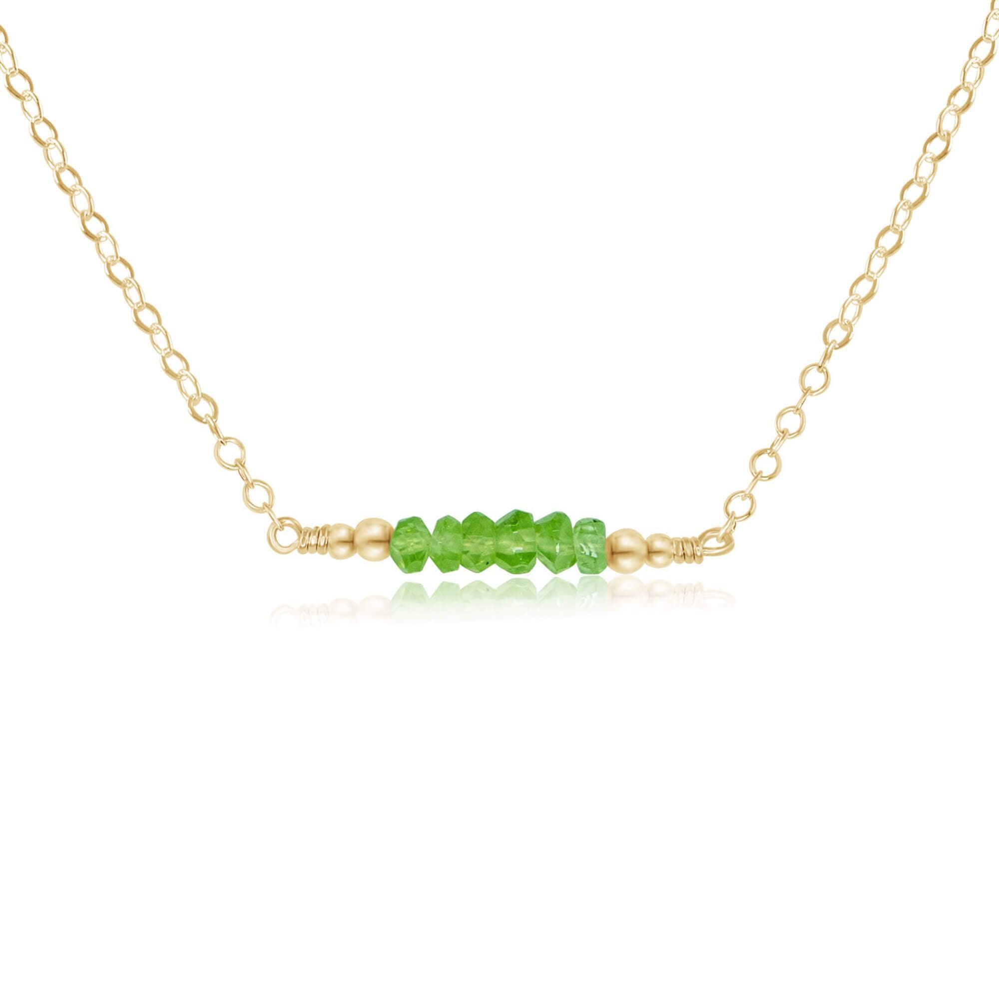 Sparkling Green Peridot Faceted Bead Bar Necklace - Sparkling Green Peridot Faceted Bead Bar Necklace - 14k Gold Fill - Luna Tide Handmade Crystal Jewellery