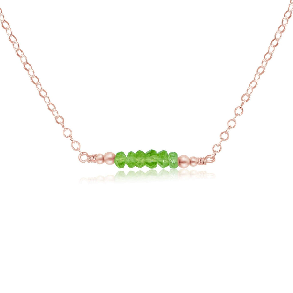 Sparkling Green Peridot Faceted Bead Bar Necklace - Sparkling Green Peridot Faceted Bead Bar Necklace - 14k Rose Gold Fill - Luna Tide Handmade Crystal Jewellery