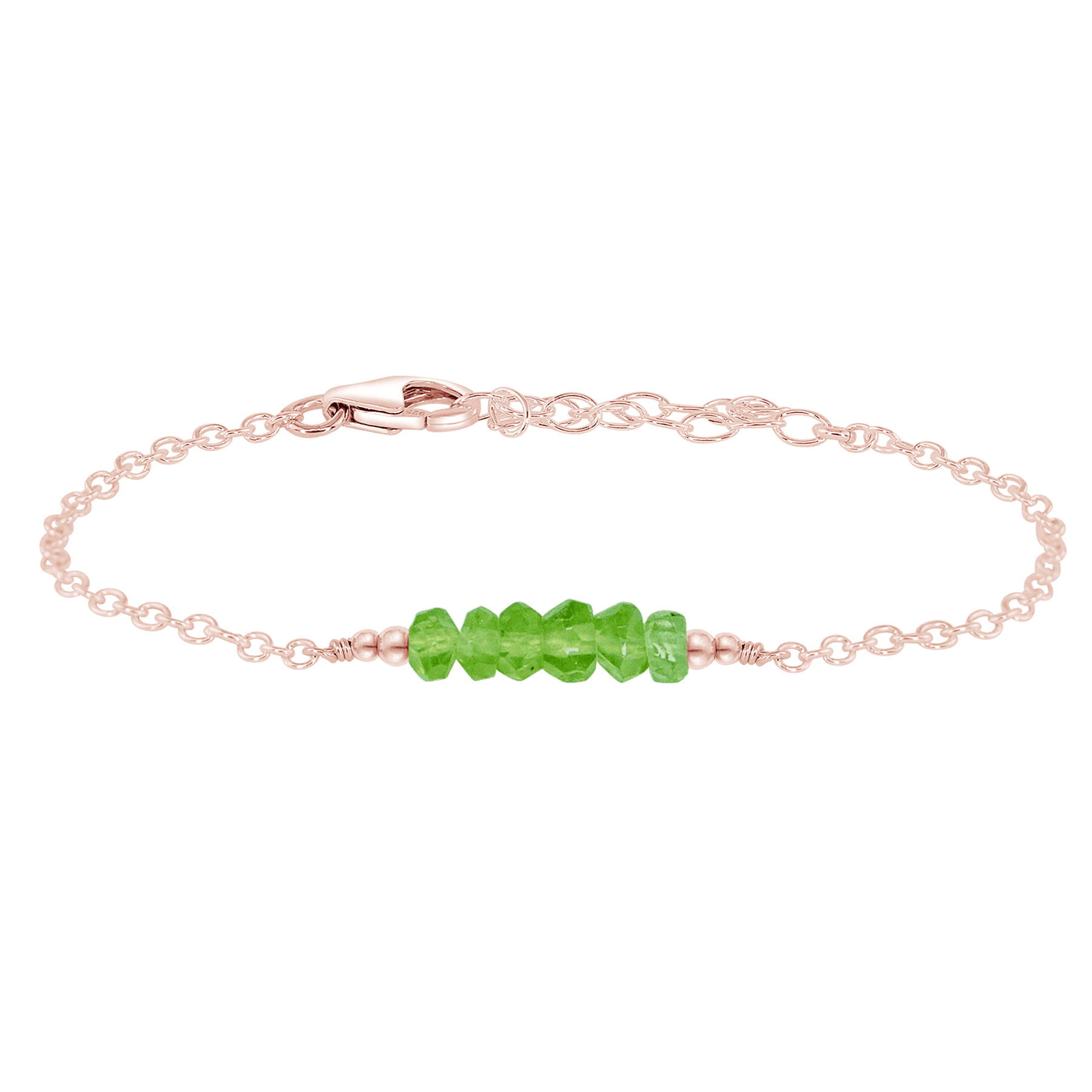 Sparkling Green Peridot Gemstone Faceted Bead Bar Bracelet - Sparkling Green Peridot Gemstone Faceted Bead Bar Bracelet - 14k Rose Gold Fill - Luna Tide Handmade Crystal Jewellery