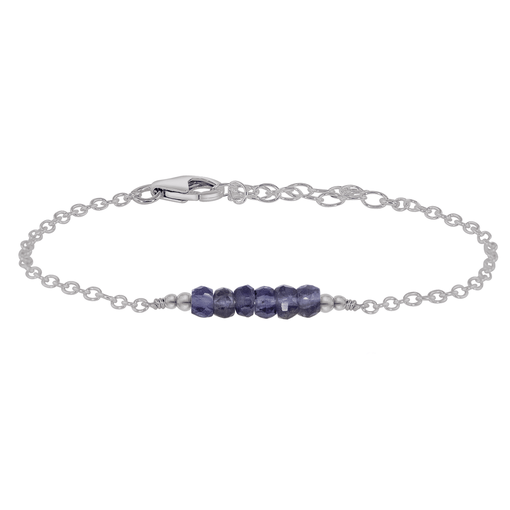 Sparkling Grey Iolite Gemstone Faceted Bead Bar Bracelet - Sparkling Grey Iolite Gemstone Faceted Bead Bar Bracelet - Stainless Steel - Luna Tide Handmade Crystal Jewellery
