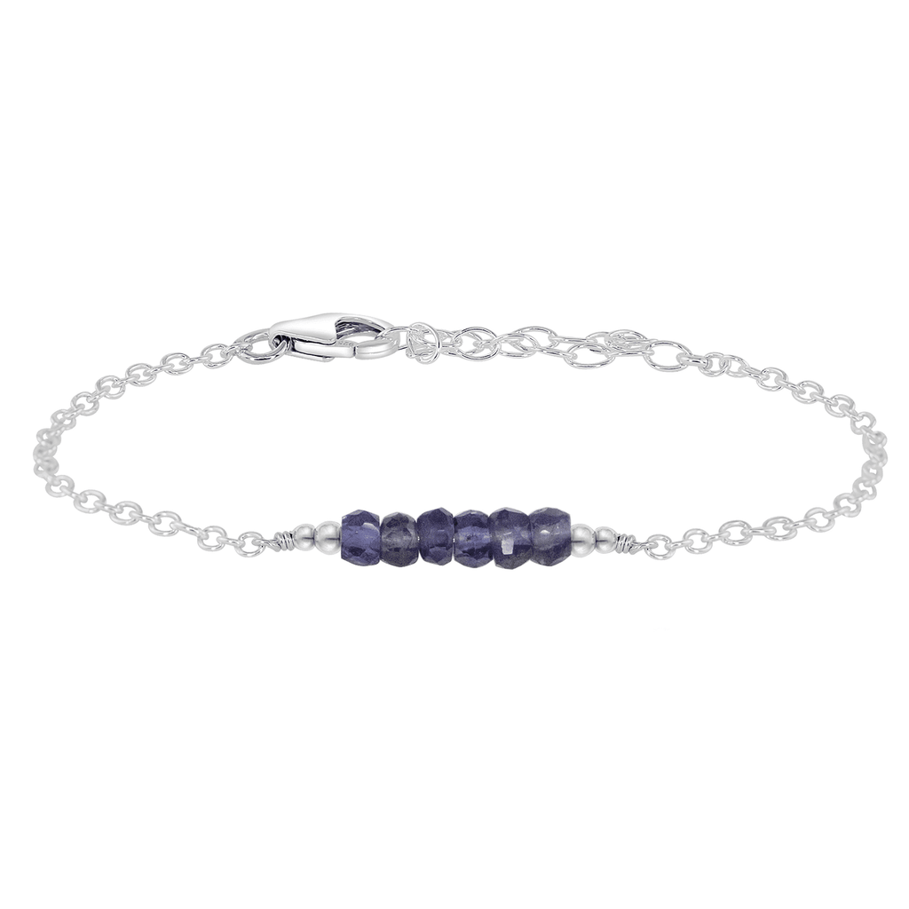 Sparkling Grey Iolite Gemstone Faceted Bead Bar Bracelet - Sparkling Grey Iolite Gemstone Faceted Bead Bar Bracelet - Sterling Silver - Luna Tide Handmade Crystal Jewellery