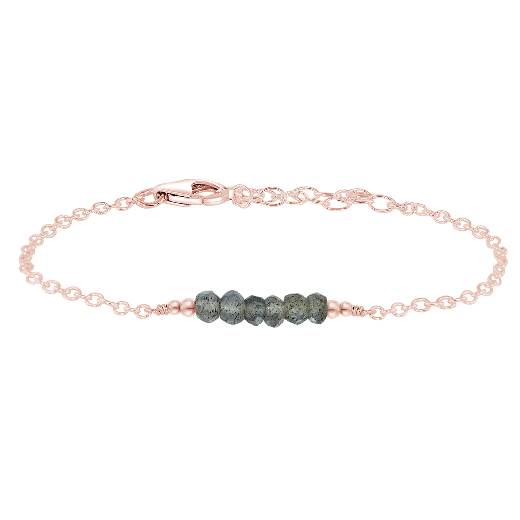 Sparkling Grey Labradorite Gemstone Faceted Bead Bar Bracelet - Sparkling Grey Labradorite Gemstone Faceted Bead Bar Bracelet - 14k Rose Gold Fill - Luna Tide Handmade Crystal Jewellery