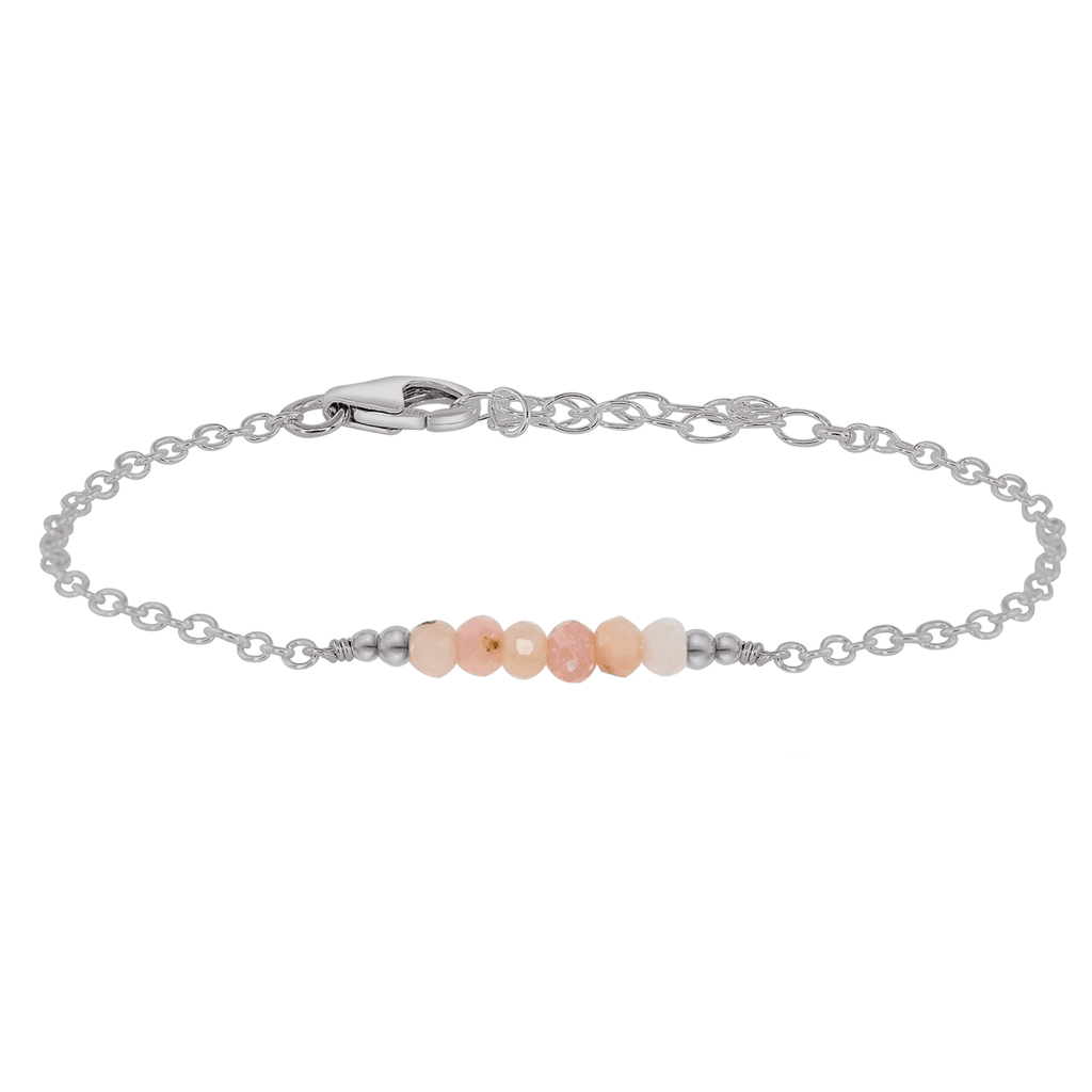 Sparkling Pink Peruvian Opal Gemstone Faceted Bead Bar Bracelet - Sparkling Pink Peruvian Opal Gemstone Faceted Bead Bar Bracelet - Stainless Steel - Luna Tide Handmade Crystal Jewellery
