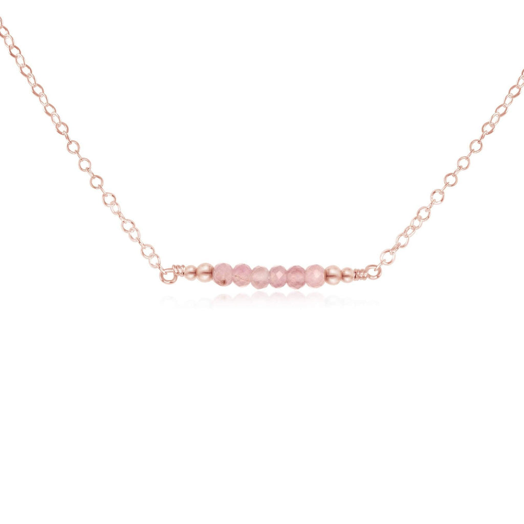 Sparkling Pink Rose Quartz Faceted Bead Bar Necklace - Sparkling Pink Rose Quartz Faceted Bead Bar Necklace - 14k Rose Gold Fill - Luna Tide Handmade Crystal Jewellery