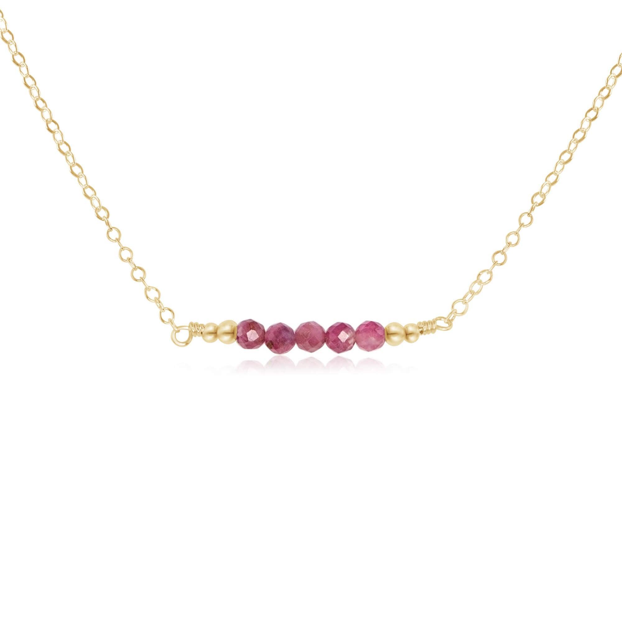 Sparkling Pink Tourmaline Faceted Bead Bar Necklace - Sparkling Pink Tourmaline Faceted Bead Bar Necklace - 14k Gold Fill - Luna Tide Handmade Crystal Jewellery