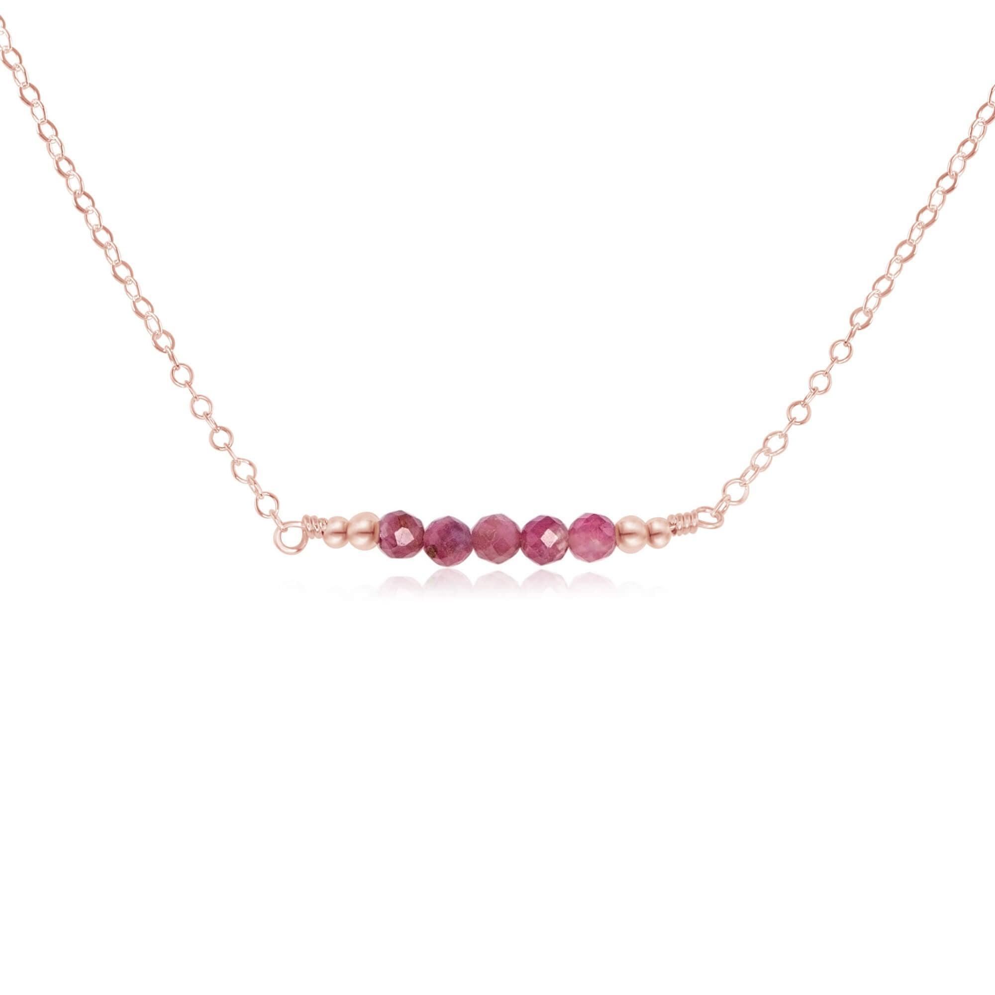 Sparkling Pink Tourmaline Faceted Bead Bar Necklace - Sparkling Pink Tourmaline Faceted Bead Bar Necklace - 14k Rose Gold Fill - Luna Tide Handmade Crystal Jewellery