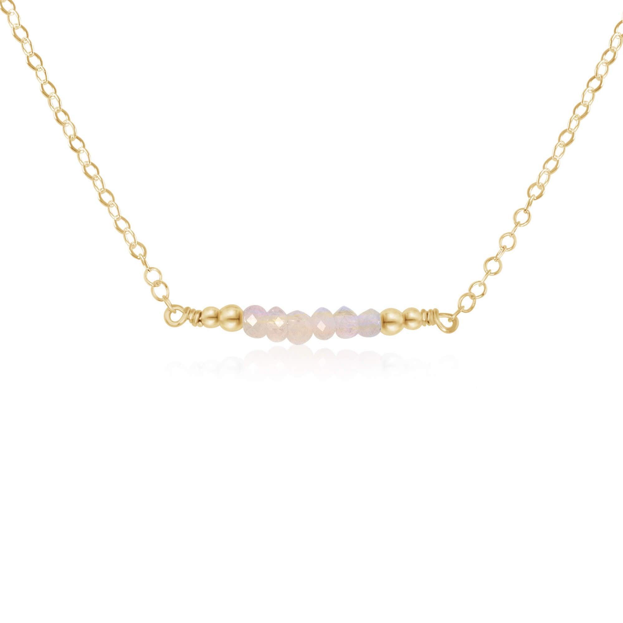 Sparkling Rainbow Moonstone Faceted Bead Bar Necklace - Sparkling Rainbow Moonstone Faceted Bead Bar Necklace - 14k Gold Fill - Luna Tide Handmade Crystal Jewellery