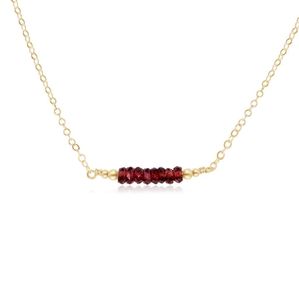 Sparkling Red Garnet Faceted Bead Bar Necklace - Sparkling Red Garnet Faceted Bead Bar Necklace - 14k Gold Fill - Luna Tide Handmade Crystal Jewellery